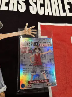 One Piece Monkey D Luffy US Voyage College Basketball Card HOLO & Poster, TSHIRT - Image 1