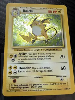 Pokemon TCG Raichu Holo Unlimited Rare Card 14/102 Base Set - Image 1