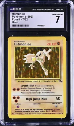CGC 7 Hitmonlee Fossil 7/62 Holo 1999 Pokemon Card NM psa - Image 1