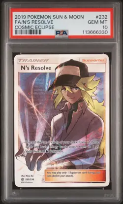 2019 POKEMON SUN & MOON COSMIC ECLIPSE #232 FULL ART/N'S RESOLVE PSA 10 - Image 1