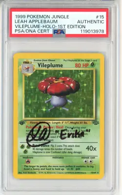 PSA Signed Leah Applebaum Pokemon TCG Vileplume 15/64 Jungle Holo 1st Edition - Image 1
