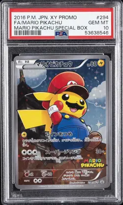 2016 POKEMON JPN XY PROMO #294 FULL ART/MARIO PIKACHU PSA 10 - Image 1