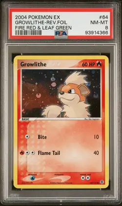 2004 POKEMON EX FIRE RED & LEAF GREEN #64 GROWLITHE-REVERSE FOIL PSA 8 NM-MT - Image 1