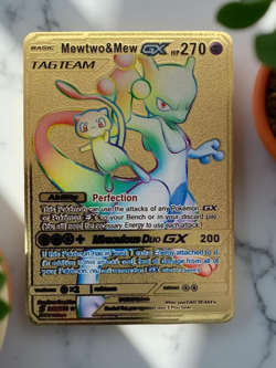 Mewtwo & Mew GX Rainbow Gold Metal Pokemon Card Collectible Gift/Display - Image 1