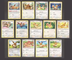 Eevee Pokemon Card Collection Set of 13 UNIQUE EEVEE Cards Rare Vintage XY 151 - Image 1