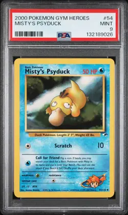 PSA 9 - Misty's Psyduck - #54 - Gym Heroes - Pokemon Card - Image 1