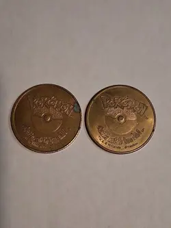 Vtg Lot Of 2 1999 Hasbro Pokemon Gold Battle Coins, Game - Image 2