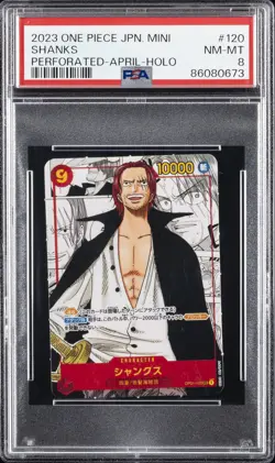 2023 ONE PIECE JPN SAIKYO JUMP MINI PROMOS PERFORATED-APRIL-HOLO SHANKS PSA 8 - Image 1