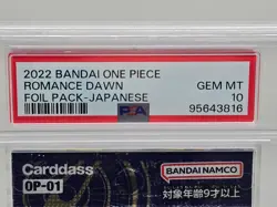 PSA 10 GEM MT One Piece Japanese Ver. 2022 OP 01 ROMANCE DAWN FOIL PACK Card Gam - Image 2