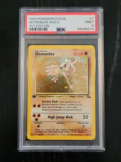 1999 Pokemon Fossil 1st Edition Hitmonlee Rare Holo 7/62 PSA 9 MINT - Image 1