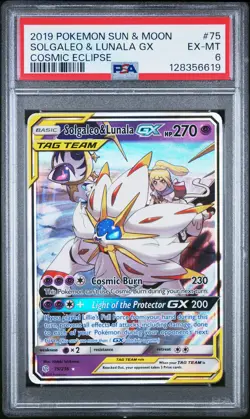 2019 POKEMON SUN & MOON COSMIC ECLIPSE #75 SOLGALEO & LUNALA GX PSA 6 - Image 1