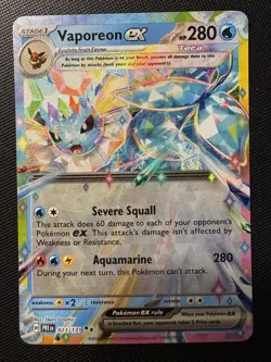 2025 Pokemon Prismatic Evolutions Vaporeon EX 023/131 DOUBLE RARE FULL ART HOLO! - Image 1