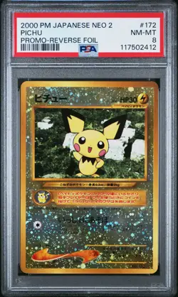 2000 POKEMON JPN NEO 2 PROMO REVERSE FOIL #172 PICHU PSA 8 - Image 1