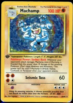 1st Edition Machamp 8/102 Base Set Holo 1999 Pokemon Card - Damaged - Image 1