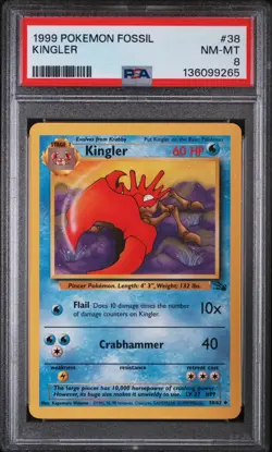KINGLER #38 1999 POKEMON FOSSIL PSA 8 - Image 1