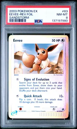 2003 POKEMON EX SANDSTORM #63 EEVEE-REVERSE FOIL PSA 8 - Image 1