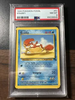1999 Pokemon Fossil Unlimited #51 Krabby PSA 8 NM Mint - Image 1