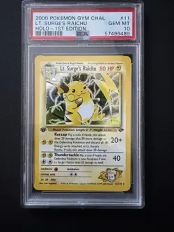 Pokemon Lt. Surge's Raichu 11/132 Holo 1st Edition PSA 10 Gym Challenge (2000) - Image 1