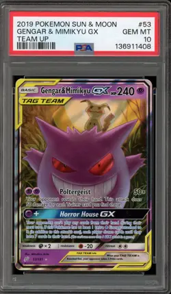 Pokemon Gengar & Mimikyu GX Team Up Holo Ultra Rare #53 PSA 10 Gem Mint - Image 1