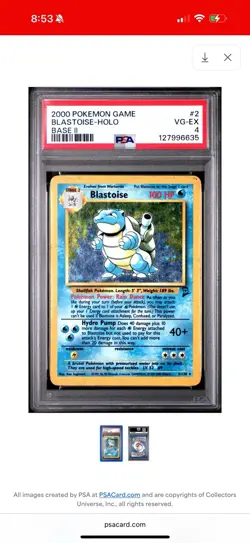 2000 POKEMON GAME BLASTOISE-HOLO PSA 4 VG/EX Base Set 2 - Image 1