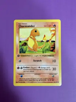 Pokemon Charmander 46/102 1st Edition Shadowless Base Set MP - Image 1