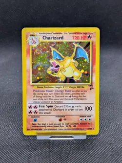 Charizard 4/130 Base Set 2 Holo Rare Pokemon Card WOTC SWIRL 🌀 Played - Image 1