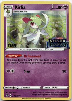Kirlia SWSH271 STAFF STAMP Pre Release Promo Silver Tempest Pokemon Card NM - Image 1