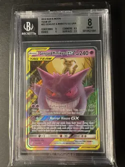 Pokemon TCG 2019 Sun & Moon Team Up Gengar & Mimikyu GX 53/181 PSA BGS 8 NM-MT - Image 1