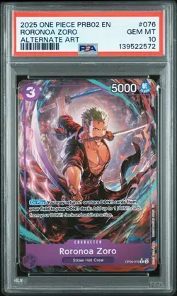 Roronoa Zoro Alternate Art PSA 10 PRB02 ENG 2025 One Piece #076 - Image 1