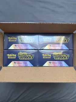 Pokemon TCG x4 Surging Sparks Pokemon Center ETB NEW SEALED ✅ OPEN CASE 📦 - Image 1