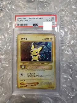 2000 POKEMON JPN NEO #172 PICHU-HOLO PSA 10 - Image 1