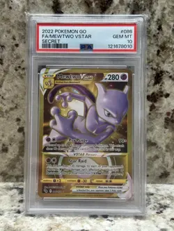 Pokemon Go 2022 Secret Rare Mewtwo VSTAR Card TCG #086 PSA 10 Gem Mint - Image 1