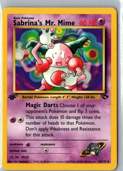 SABRINA'S MR. MIME 59/132 UNCOMMON GYM CHALLENGE POKEMON LP 1st Edition - Image 1