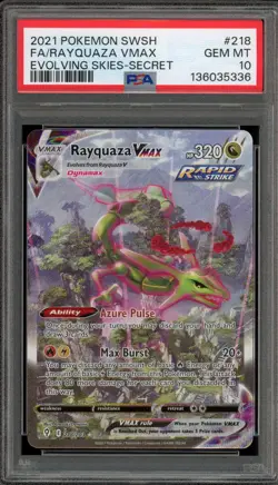 Pokemon Rayquaza VMAX Evolving Skies Secret Rare Full Alt Art #218 PSA 10 - Image 1