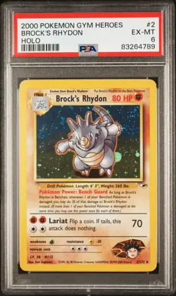 2000 POKEMON GYM HEROES HOLO #2 BROCK'S RHYDON PSA 6 - Image 1