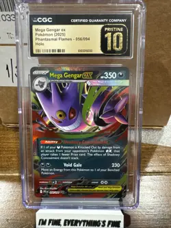 CGC 10 PRISTINE Mega Gengar Ex 056/094 HOLO RARE Phantasmal Flames Pokemon Card - Image 1