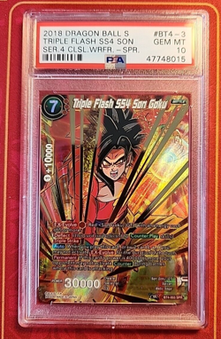 TRIPLE FLASH SS4 SON GOKU SPR, PSA 10 GEM MINT, 2018 DRAGON BALL SUPER CARD GAME - Image 1