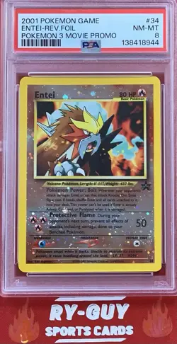 2001 POKEMON GAME 3 MOVIE PROMO REVERSE HOLO ENTEI #34 PSA 8 - Image 1