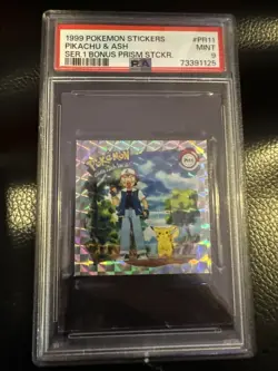 1999 Pokemon Stickers Pikachu & Ash Series 1 Bonus Prism Sticker PSA 9 - Image 1