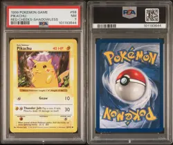 1999 POKEMON BASE SET RED CHEEKS-SHADOWLESS #58 PIKACHU PSA 7 - Image 3