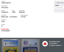 Venusaur Pokemon 1999 Spanish Base Set 1st Edition - 15/102 Holo CGC 9 MINT - Image 3