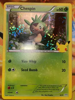 Chespin 6/25 2021 McDonald's 25th Anniversary Pokemon Card Promo Holo - Nm - Image 1