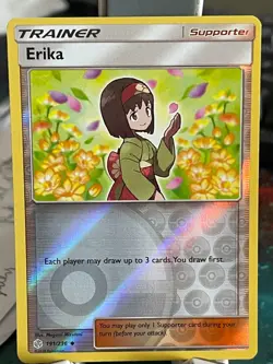 POKEMON ERIKA 191/236 UNCOMMON REVERSE HOLOFOIL COSMIC ECLIPSE NM CARD - Image 1