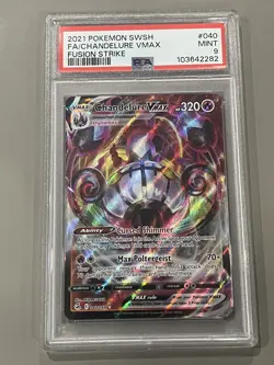 PSA 9 MINT Chandelure VMAX 040/264 Fusion Strike FA Ultra Rare Holo Pokemon 2021 - Image 1