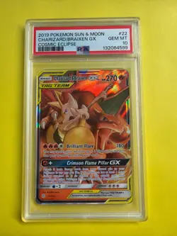 2019 Pokemon Sun & Moon Charizard Braixen GX Cosmic Eclipse #22/236 PSA 10 - Image 1
