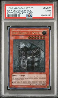 2007 YUGIOH 1ST FOTB-EN023 SKY SCOURGE INVICIL ULTIMATE RARE PSA 9 MINT 88098113 - Image 1