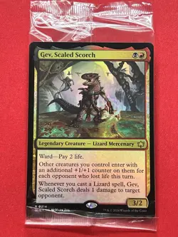MTG BLB Promo Gev, Scaled Scorch Prerelease Cards Foil Still Sealed - Image 1
