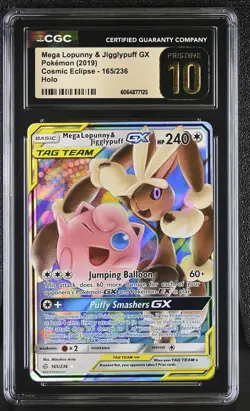 CGC 10 PRISTINE Mega Lopunny & Jigglypuff GX Cosmic Eclipse 165/236 Pokemon Card - Image 1