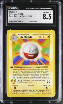 CGC 8.5 Electrode 1999 Base Set 1st Edition Shadowless 21/102 Pokemon Card - Image 1