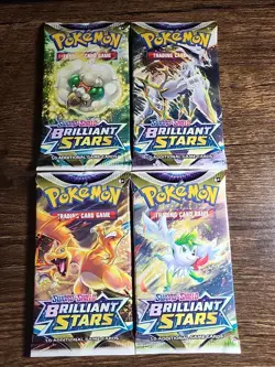 Brilliant Stars Pokemon TCG Booster Pack COMPLETE ART SET 4 Packs Unweigh SEALED - Image 1
